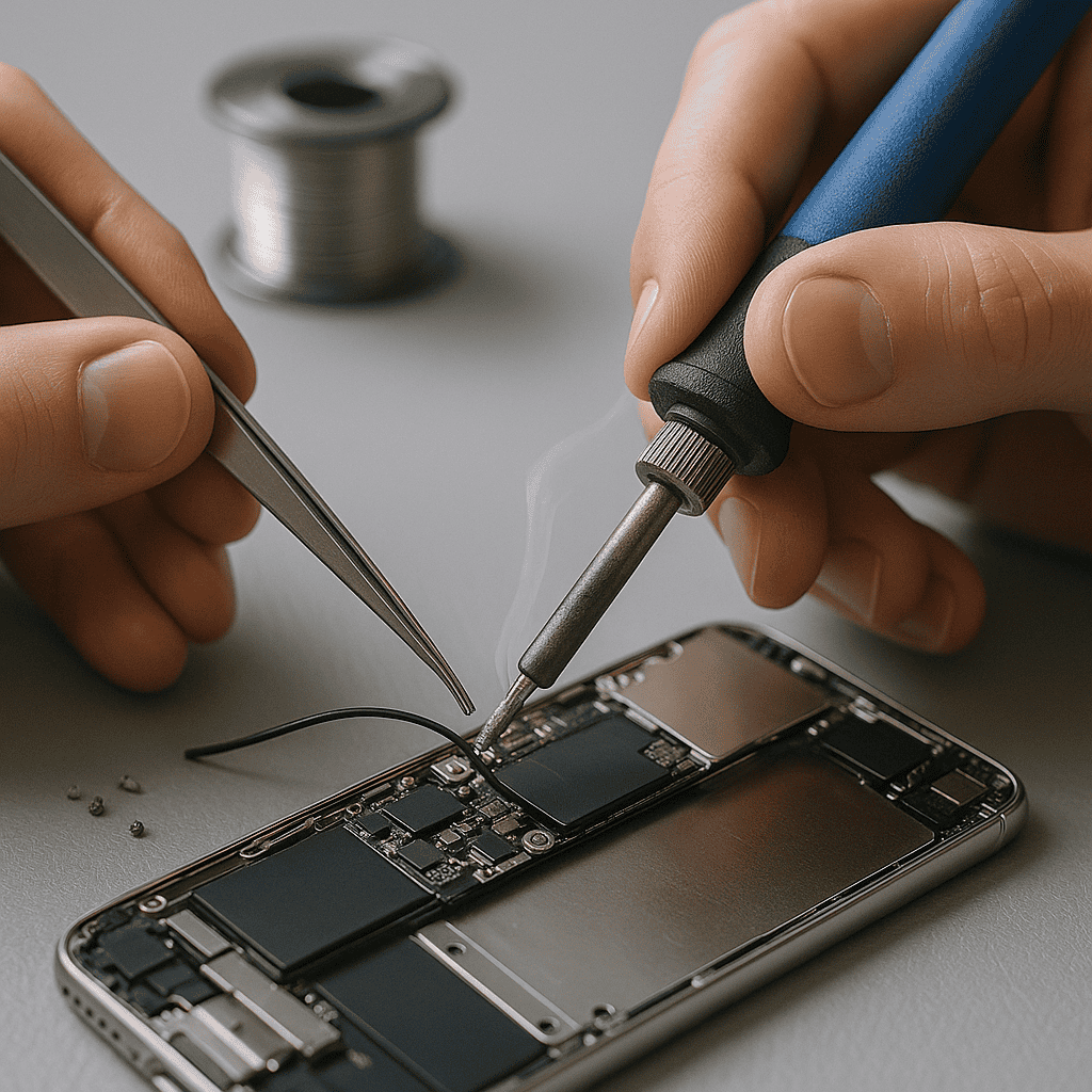 Professionelle Lötarbeiten und Microsoldering in München. Board Level Reparatur, IC Tausch, Datenrettung, Express ab 30 Minuten, Originalteile, zertifizierte Techniker mit 20 Jahren Erfahrung, drei Filialen und Versand.